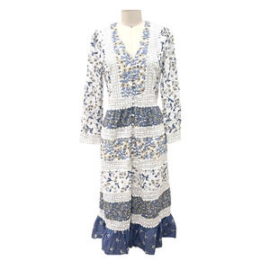 NEW Anthropologie Roberta Midi Dress Size 12 Blue Floral Bohemian
